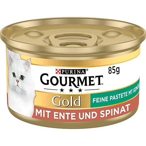 Gourmet Gold Feine Pastete mit Gemüse Katzenfutter nass, mit Ente und Spinat, 12er Pack (12 x 85g)