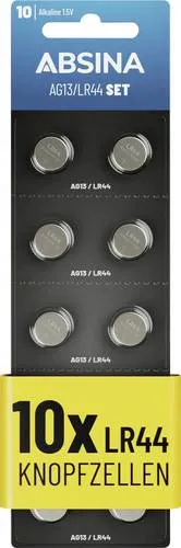 Absina Knopfzelle AG13 1.5V 10 St. Alkali-Mangan