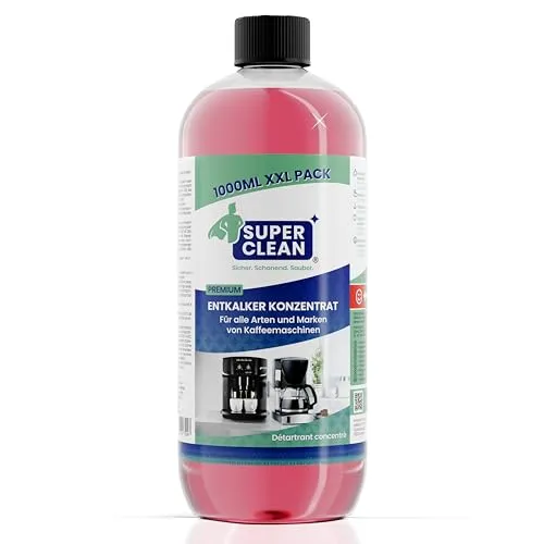 SUPER CLEAN 1000ml Universal Entkalker Kaffeevollautomat - Flüssig - Für alle Maschinen & Marken - 10 x Entkalkung - Effektiver Flüssigentkalker von Kaffeemaschinen, Wasserkocher & Duschen