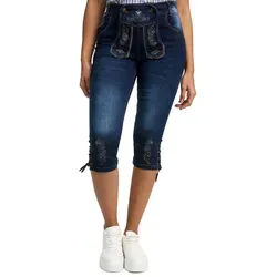 STEIGENHÖFER Kniebund Trachtenjeans im Lederhosen-Look für Damen - Jeans im Lederhosen-Stil, bequemes Stretch-Denim für optimale Bewegungsfreiheit, ideal für Oktoberfest und festliche Anlässe.