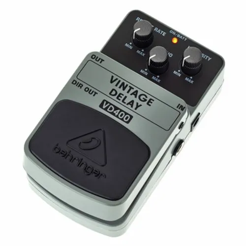 Behringer VD400 Vintage Delay - Gitarren-Effektgerät mit bis zu 300ms Delay-Zeit, ideal für klassische Slapback- und Analog-Delay-Sounds. Separate Regler für Intensity, Echo und Repeat Rate sorgen für kreative Klanggestaltung.
