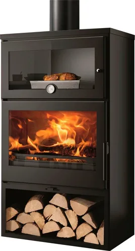 Panadero Kaminofen Ecodesign 7,1 kW in Schwarz - Kaminöfen mit 7,1 kW Nennwärmeleistung, energieeffizient mit A+ Bewertung und integriertem Backfach für vielseitige Nutzung.