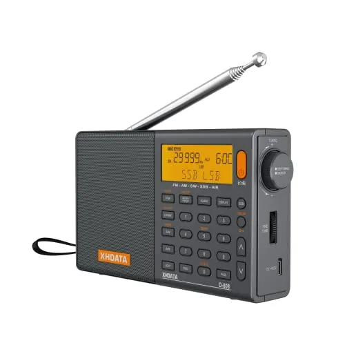 XHDATA D-808 Tragbares Digitales Radio - Kurzwellenempfänger mit exzellenter Empfangsqualität, integriertem Wecker und 2000 mAh wiederaufladbarer Batterie für unterwegs.