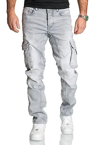 REPUBLIX Herren Cargo Jeans R7977 Grau W30/L30 - Stylische Cargo Jeans für Herren im Regular Slim Fit, ideal für lässige Looks. Mit Destroyed-Effekten und hochwertigem Denim für optimalen Tragekomfort.