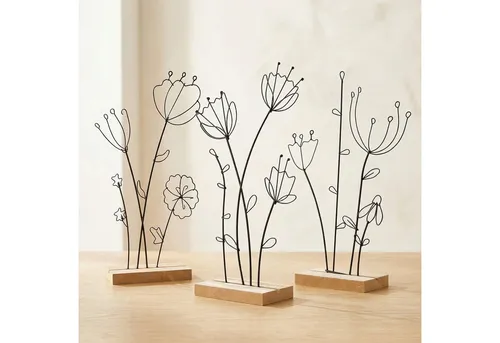 levandeo 3er Set Aufsteller Blume Metall MDF Schwarz Natur - Tischdekoration aus robustem Metall & MDF, ideal für stilvolle Frühlingstische. Setzen Sie harmonische Akzente mit diesen eleganten Blumen in Schwarz und Natur.