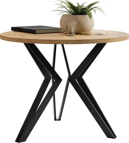MIRJAN24 Couchtisch STK M13 – Eleganter Ziertisch mit Stahlbeinen - Kompakter Couchtisch STK M13 in Eiche Gold und Schwarz. Ideal für Ihr Wohnzimmer mit robusten Stahlbeinen und einfacher Montage. Maße: 67x67x50 cm.