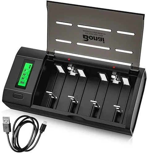 BONAI Akku Ladegerät LCD Universal Batterieladegerät Schnell Akkuladegerät USB Intelligent Battery Charger für AA/AAA/SC/C/D/9V NI-Mh Wiederaufladbare Batterien mit Entladungsfunktion