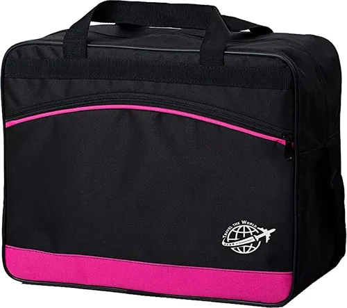 BAMBINIWELT Reisetasche HANDGEPÄCK 40x30x25, schwarz-pink - Reisetasche für Handgepäck, ideal für Flugreisen mit Ryanair und Wizzair. Leicht, robust und stylish, mit verstellbarem Schultergurt für bequemes Tragen. Perfekt auch für Sport und Fitness!