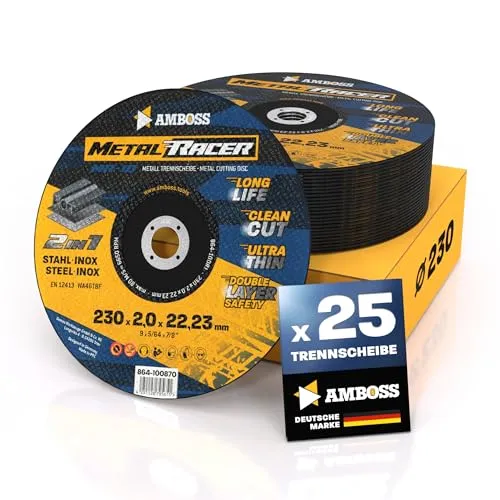 AMBOSS WERKZEUGE Metal Racer 25x Metall-Trennscheibe Ø 230mm - Trennscheiben für Stahl & Edelstahl, ultra-dünn für präzise Schnitte mit minimalem Verschnitt und langer Standzeit – ideal für Profis und Heimwerker.