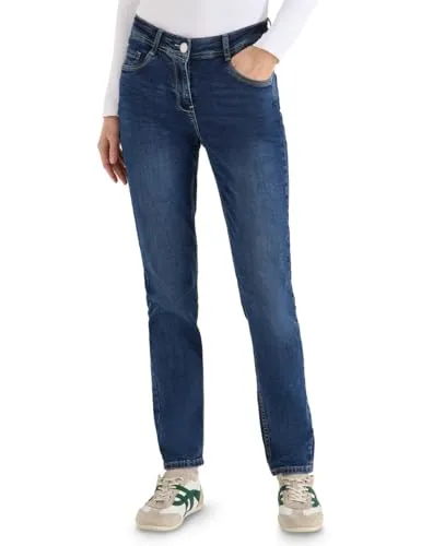 CECIL Slim-fit-Jeans Style Vicky mit Stretch blau 32 - Stylische Slim-fit-Jeans für Damen mit elastischem Material. Ideal für einen bequemen Tragekomfort und lässigen Look in mid blue wash.