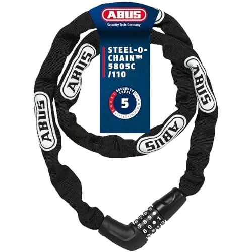 ABUS Kettenschloss Steel-O-Chain 5805C – Flexibles Zahlenschloss für Zweiräder - Fahrradschloss mit 5 mm starker Stahlkette und ABUS-Sicherheitslevel 4, ideal für zuverlässigen Schutz von Fahrrädern. Längen von 110 cm ermöglichen vielseitige Nutzung.