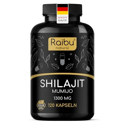 Shilajit Original Himalaya - 1300 mg pro Tagesdosis - Shilajit Kapseln, vegan und laborgeprüft, bieten 13.000 mg rohem Shilajit pro Tagesdosis. Ideal für bewusste Ernährung ohne Zusatzstoffe, mit 120 Kapseln für einen 2-Monats-Vorrat.