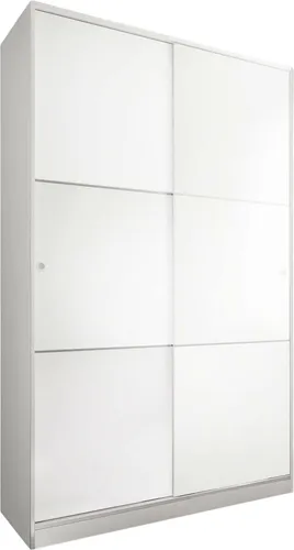 Dmora Kleiderschrank 2 Türen Waterbury 120x200 cm Weiß - Eleganter Kleiderschrank mit 2 Schwebetüren, ideal für platzsparende Lösungen. Bietet 3 Regalfächer und 4 Fächer für stilvollen Stauraum. Robuste, hochwertige Verarbeitung in schickem Weiß.
