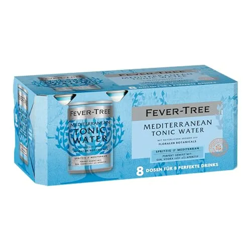 FEVER-TREE Mediterranean Tonic Water 8 x 150 ml - Spritziges Tonic Water mit floralen Botanicals in praktischen 150 ml Dosen. Ideal für Cocktails oder als erfrischendes Getränk. Mit hochwertigem, natürlichem Chinin für ein unvergleichliches Geschmackserlebnis.