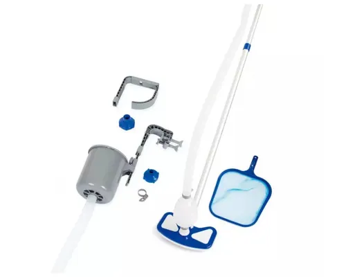 BESTWAY Pool Reinigungsset Deluxe 58237 - Komplettes Poolpflege-Set für mühelose Reinigung, inkl. Kescher, Poolsauger und Teleskopstiel. Ideal für Aufstellpools mit Filterpumpen ab 2.006 l/h.