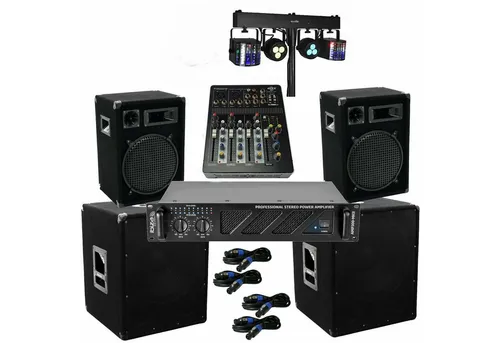 DSX 4100 Watt PA Komplett Set Mixer Anlage - Partyboxen mit 2000 W RMS Leistung, ideal für unvergessliche Partys und Events - inklusive LED Licht für die perfekte Stimmung!