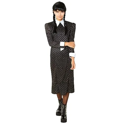Rubies Mittwoch Addams Kostüm für Damen - Offizielles schwarzes Kleid, ideal für Halloween, Karneval und Cosplay, hochwertiges Material und flexible Gestaltung