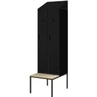 Jan Nowak Spind mit Sitzbank und Schrägdach KACPER II PRO 230 x 60 x 85 cm Schwarz - Funktionaler Garderobenschrank mit integrierter Sitzbank, ideal für Umkleideräume. Robuste Stahlkonstruktion mit abschließbaren Fächern und Lüftungsschlitzen für frische Kleidung. Perfekt für Schulen, Sporteinrichtungen und öffentliche Räume.