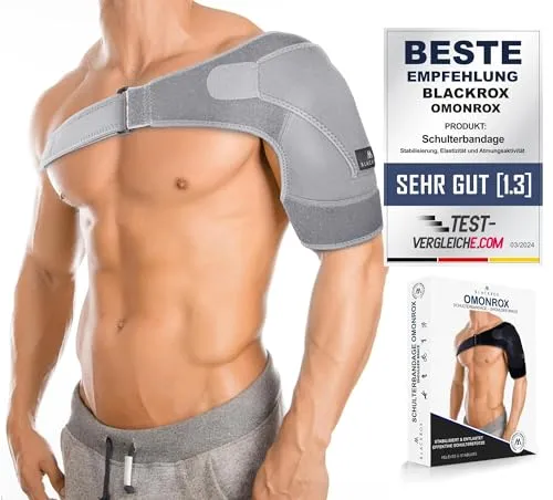 BLACKROX Schulterbandage OMONROX - Vergleichssieger 2024, atmungsaktiv und individuell anpassbar für optimalen Tragekomfort bei Schulterproblemen