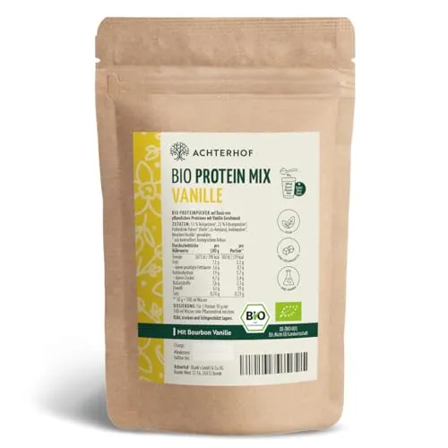 Bio Protein Mix mit Vanille (500g) - Hochwertiger Proteinmix aus kontrolliert biologischem Anbau, ideal für eine ausgewogene Ernährung. Perfekt für die Zubereitung gesunder Mahlzeiten und Snacks.