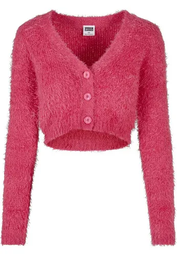 Urban Classics Damen TB5440 Cropped Feather Cardigan, Hibiskus pink, 5XL - Strickjacken für Damen, weicher und stilvoller Cardigan, perfekt für kühle Tage und vielseitig einsetzbar bei jedem Anlass.