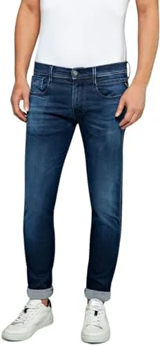Replay Herren Jeans Anbass Slim-Fit Hyperflex Cloud - Dark Blue 007 - Jeans in Slim Fit mit 5 Taschen und Stretch für ultimativen Komfort. Ideal für lässige Outfits im Alltag und pflegeleicht bei 30 °C.