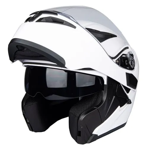 Helm für Motorräder Full-Face Motorcycle Helmet Tragbarer Integralhelme Flip-up Motorradhelm Zertifizierung von DOT (Weiß, XL)