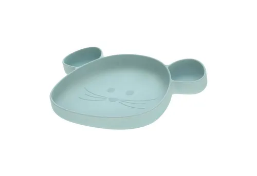 LÄSSIG Silikon Kinderteller mit Saugnapf - Little Chums Mouse blue - Teller für Kleinkinder, rutschfest und bruchfest mit süßer Maus-Form, ideal für selbstständiges Essen und sicheres Füttern ab 6 Monaten.