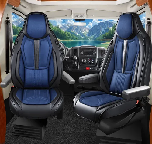 Wohnmobil Sitzbezüge für Dreamer Select D55+ D62 Limited D68 DS5 - Hochwertige Schonbezüge für Peugeot Boxer Kastenwagen. Langlebig, pflegeleicht und atmungsaktiv, bieten sie optimalen Komfort und Schutz. Einfache Montage mit Klettsystem und praktische Taschen für Ihre Utensilien. Geeignet für Sitzheizung und Airbags.