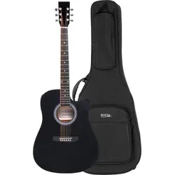 Classic Cantabile WS-10BK-CE Westerngitarre Gigbag Set - Dreadnought-Style mit Cutaway, Linde laminiert für besten Klang. Inklusive Rocktile WGSC-4122BK Softcase für sicheren Transport und Schutz Ihrer Gitarre.