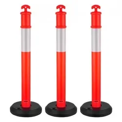 VEVOR Verkehrsleitpfosten 3 Stk. mit befüllbarem Sockel - Sicherheitspfosten mit hochintensiven Reflexstreifen für optimale Sichtbarkeit bei allen Lichtverhältnissen. Ideal für Baustellen und Parkplatzabsperrungen, leicht transportierbar und stabil bei Wind.