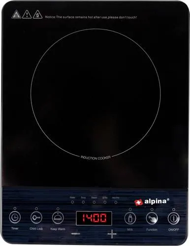 Alpina Switzerland 871125218286 Induktionsplatte mit Überhitzungsschutz - Kochfelder: Effizientes Induktionskochfeld mit 2000 Watt Leistung, ideal für Camping und Garten. Mit Überhitzungsschutz und Touch-Bedienung für sicheres Kochen.