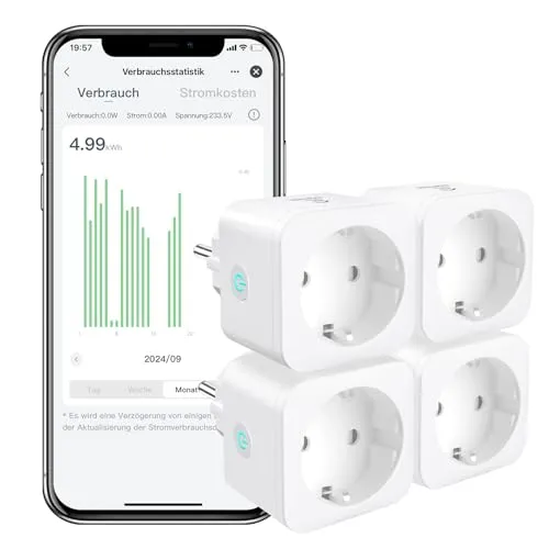EIGHTREE Smart WLAN Steckdose 4er Pack - Intelligente WiFi-Steckdose mit Fernsteuerung und Energiekontrolle. TÜV-zertifiziert, kompatibel mit Alexa und Google Home. Perfekt für effizientes Energiemanagement.
