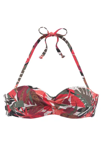 Bügel-Bandeau-Bikini-Top "Ava", tropisches Design, Gr. 34 - Cup A - Bikini Tops: Bügel-Bandeau-Bikinitop mit tropischem Alloverprint, wattierten Cups und abnehmbaren Trägern für perfekten Sitz und Bräune.