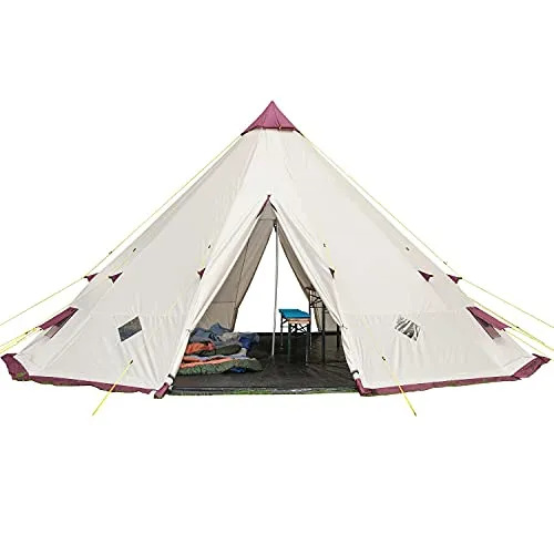 Skandika Zelt Tipi Kota 550 Protect - Geräumiges 12-Personen Campingzelt im Tipi-Stil, wasserdicht mit 3 m Stehhöhe und Moskitonetz, ideal für Festivals, Glamping und Familienurlaube.