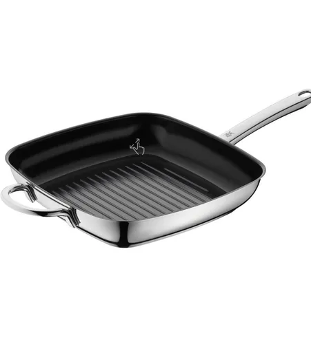 WMF Durado Grillpfanne 28x28 cm - Induktion, Keramikbeschichtung - Hochwertige Grillpfanne aus Cromargan Edelstahl mit keramikbeschichteter Oberfläche für fettfreies Braten. Ideal für Induktion und backofenfest bis 260°C, perfekt für Steak und Gemüse.
