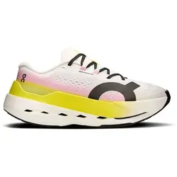 On Damen Cloudboom Max Laufschuh 38.5 - Damen Laufschuh in Weiß-Rosa-Gelb für schnelles Laufen. Mit CloudTec® Dämpfung und Carbon-Speedboard® für explosive Energie und optimalen Halt. Ideal für Tempoeinheiten und Wettkämpfe.