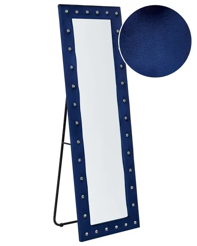 Beliani Standspiegel Samt blau 50 x 150 cm - Eleganter Standspiegel in Glamour-Design, handgefertigt mit Samt und Strasssteinen. Ideal als stilvolles Wohnaccessoire für jeden Raum.