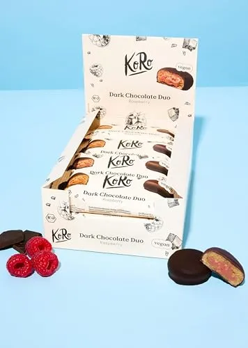 KoRo | Dunkle Schokolade Duo Himbeere 12 x 2 x 20 g - Vielseitiger Snack mit einem fruchtigen Geschmackserlebnis: Das Dunkle Schokolade Duo Himbeere in praktischen 2 x 20 g-Packungen ist ideal für unterwegs. Genießen Sie die Kombination aus Hafer, Himbeeren und dunkler Schokolade – ganz ohne raffinierten Zucker.