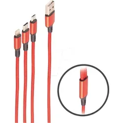 SHVP BS14-50070 - Ladekabel 3 in 1 für 8-Pin / Micro / USB C, rot, 1,2 m