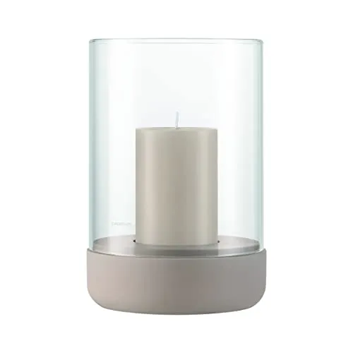 blomus Windlicht -Calma- | Kerzenhalter aus Beton und Glas | Farbe Fungi | Größe L - Windlichter: Stilvolles Windlicht aus hochwertigem Beton und Glas, sorgt für stimmungsvolle Beleuchtung im Innenbereich – exklusive Kerze nach Wahl.
