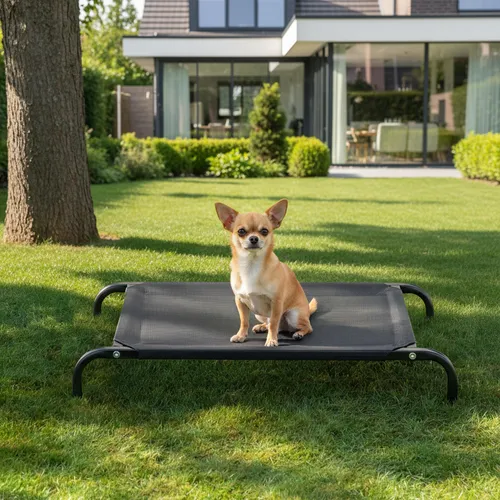 belviona Hundeliege erhöht, wetterfestes Outdoor-Hundebett mit stabilem Metallrahmen, atmungsaktiv & pflegeleicht, 75x47 cm, schwarz