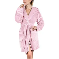 Gräfenstayn Damenbademantel - Flauschiger Kapuzen-Bademantel in Rosa - Bademantel aus kuscheligem Fleece, knielang mit Fronttaschen und Gürtel. Genießen Sie höchsten Tragekomfort und stilvolle Gemütlichkeit für entspannende Wellness-Momente.