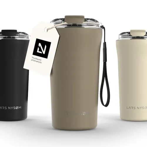 LARS NYSØM Thermo Kaffeebecher to go mit Trageschlaufe - Thermobehälter mit 500ml Volumen, doppelwandiger Vakuumisolierung für 4h heiße und 8h kalte Getränke, perfekt für unterwegs und im Auto.