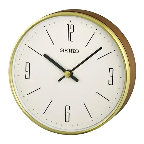 Seiko Clock Tischuhr braun-Gold mit Holzgehäuse - Elegante Tischuhr im klassischen Design, ideal für jedes Zuhause. Das hochwertige Holzgehäuse sorgt für zeitlose Schönheit und Stil.