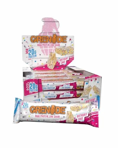 Grenade Proteinriegel (12 Stück) - Sportnahrung mit über 20g Eiweiß pro Riegel und weniger als 2g Zucker. Ideal für aktive Lebensstile, erhältlich in köstlichen Geschmacksrichtungen wie Oreo und Birthday Cake.