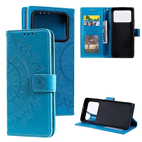 CoverKingz Handy Cover kompatibel mit Xiaomi Mi 11 Ultra - Handyschutz mit Kartenfach Klapphülle - Bookcase Hülle aufklappbar Motiv Mandala Blau