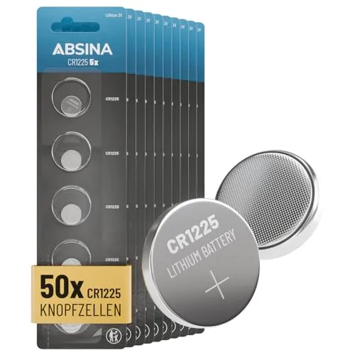 ABSINA 50X CR1225 Knopfzelle 3V Lithium - CR 1225 auslaufsicher & Lange Haltbarkeit - Lithium CR1225