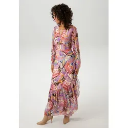 Feminines Wickelkleid mit buntem Blattdruck - NEUE KOLLEKTION, Gr. 42 - Sommerkleider in einzigartigem Design mit farbenfrohen Blättern. V-Ausschnitt, seitliches Bindeband und elastische Sandy-Qualität für perfekten Sitz und Tragekomfort.