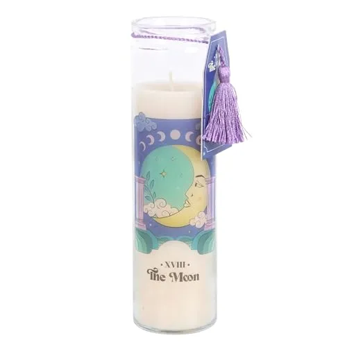 Celestial Dreams: Moon Violet Röhrenkerze mit ästhetischem Mond-Tarotkarten-Design – violetter Duft, blumiger Duft, Social Media-würdige ästhetische Heimdekoration
